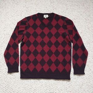 Juicy Couture Sweater Pullover Mens XL/L*Red Argyle Diamond Cashmere Merino Wool